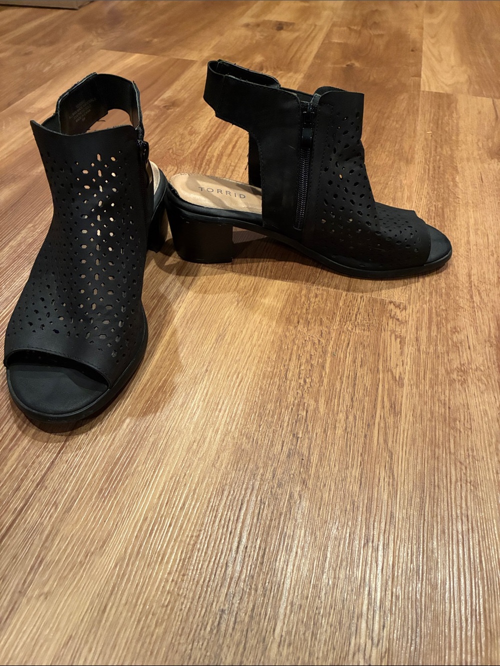 torrid Black Perforated Peep-Toe Block Heel Mules